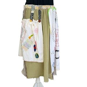 Auntie M One-of-a-Kind Handmade Boho Abstract Embroidery Artwear Festival Skirt